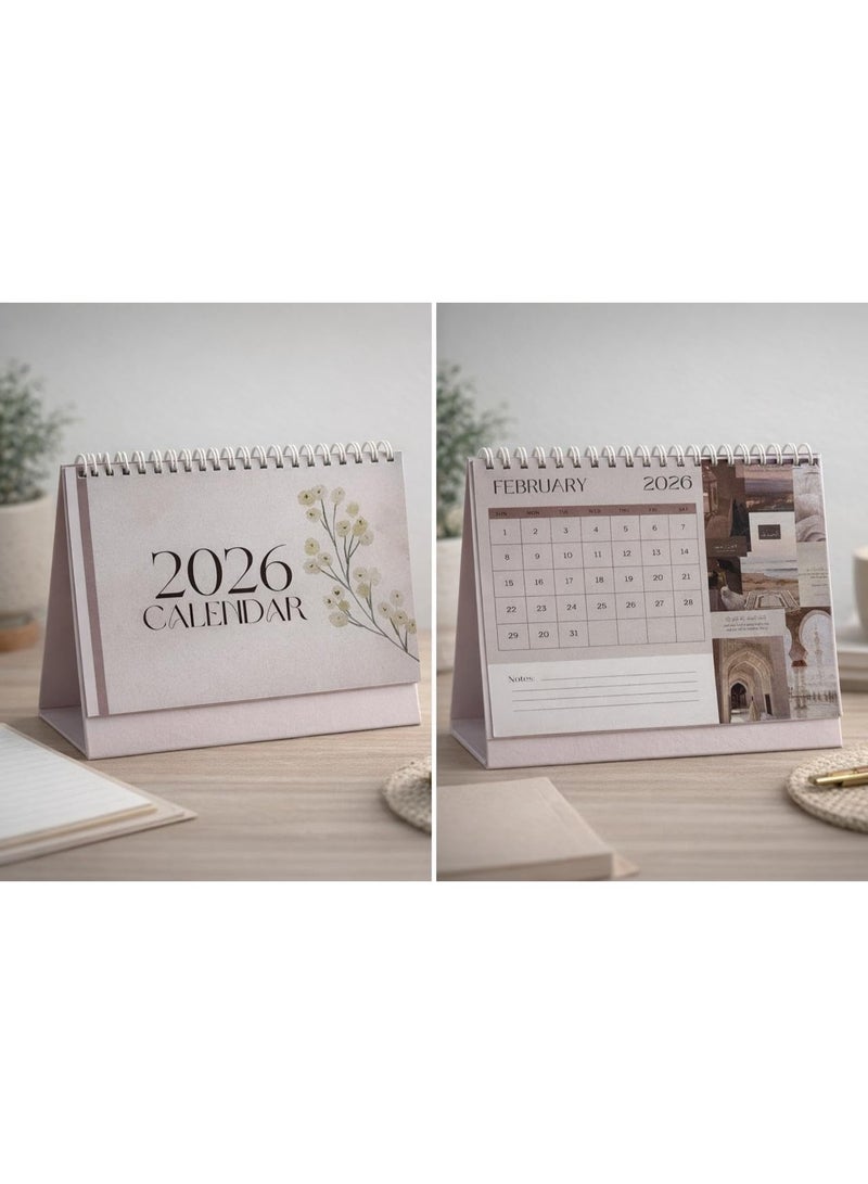 تقويم مكتبي 2026 برسائل إلهامية، تقويم طاولة بتصميم أنيق مع ملاحظات، تقويم سنوي بغلاف ورقي وحلزوني